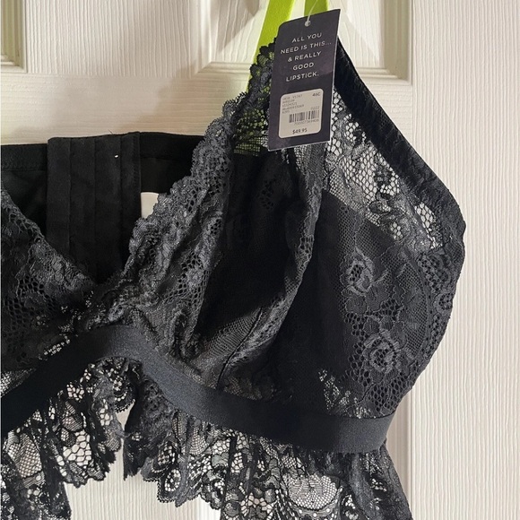 Cacique Black Lace Bralette with Bright Yellow Straps 46C - Picture 3 of 6